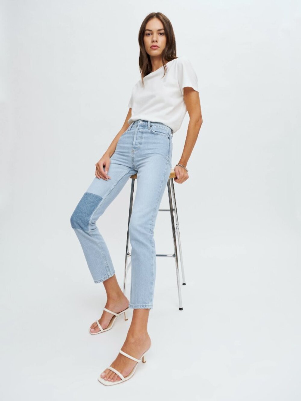 REFORMATION Cynthia Tahoe Patch High Rise Slim Straight Leg Jeans, Size 27
